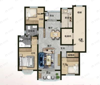 爱法新城3室2厅2卫户型图