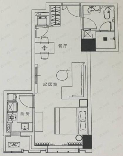 1室1厅1卫建面60平户型图