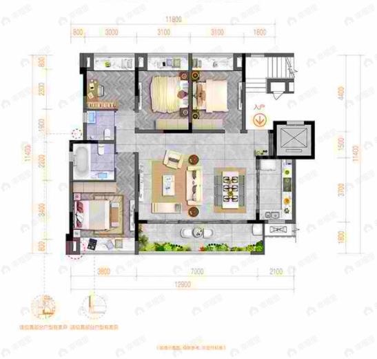 北辰香麓4室2厅2卫户型图