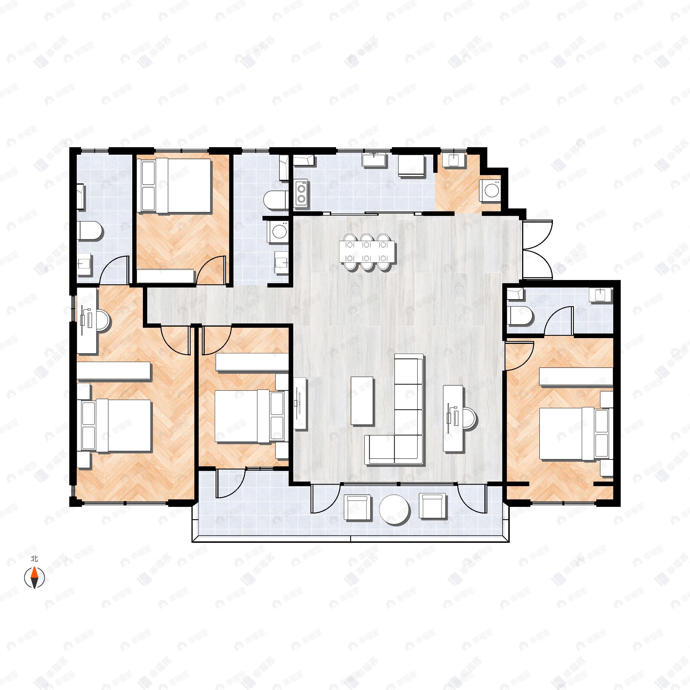 4室2厅3卫建面210平户型图