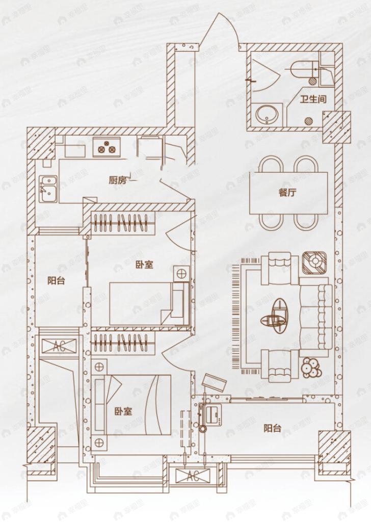 金色港湾2室2厅1卫户型图