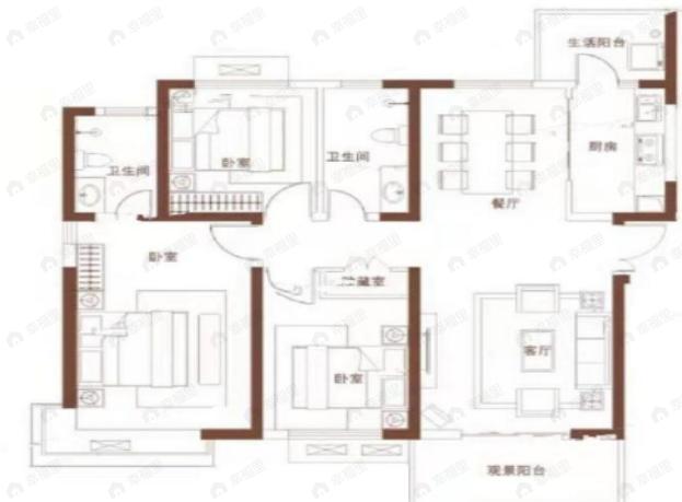 3室2厅2卫建面139平户型图