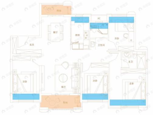 海林康桥官邸4室2厅2卫户型图