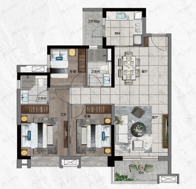 中国铁建海语熙岸3室2厅2卫户型图