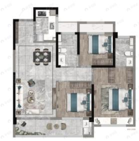 华鸿状元府3室2厅2卫户型图