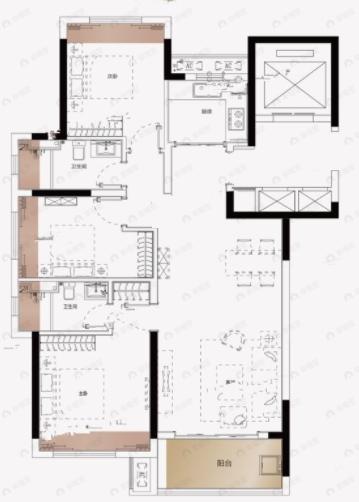 星悦城六期玺樾3室2厅2卫户型图