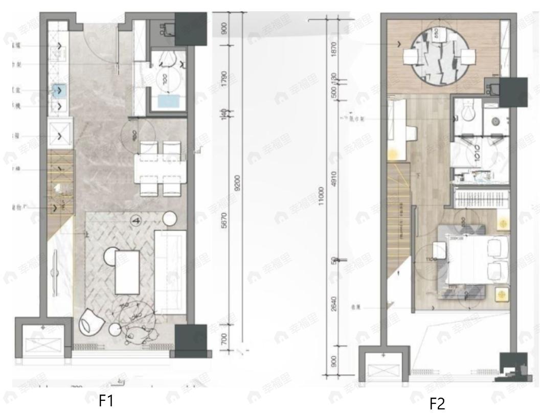 启迪中心创公馆1室2厅2卫户型图