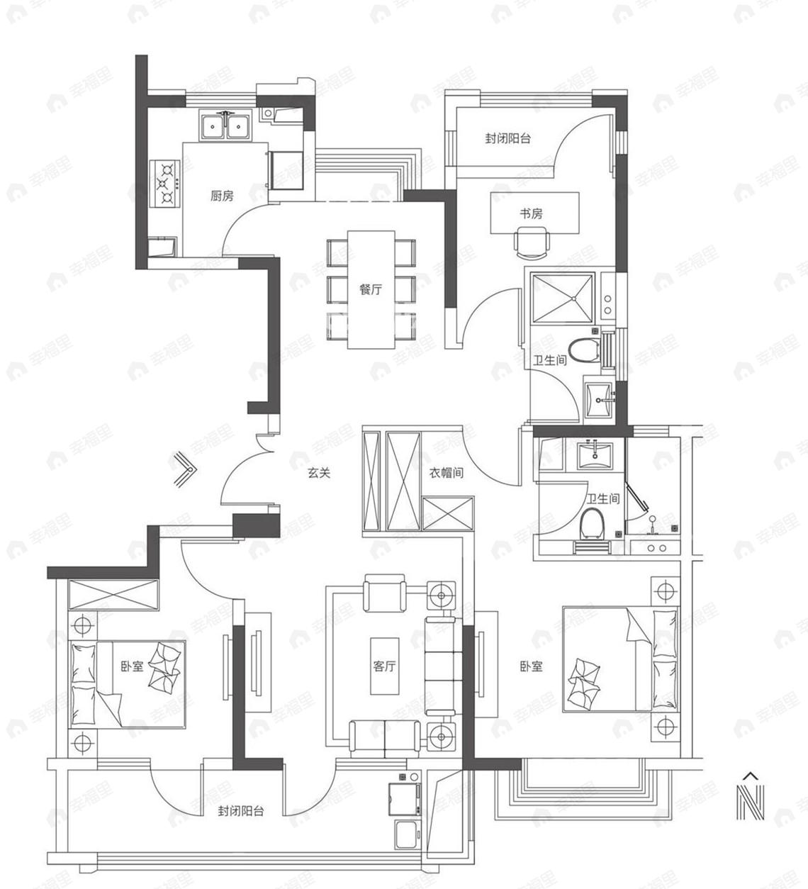 海玥华府3室2厅2卫户型图
