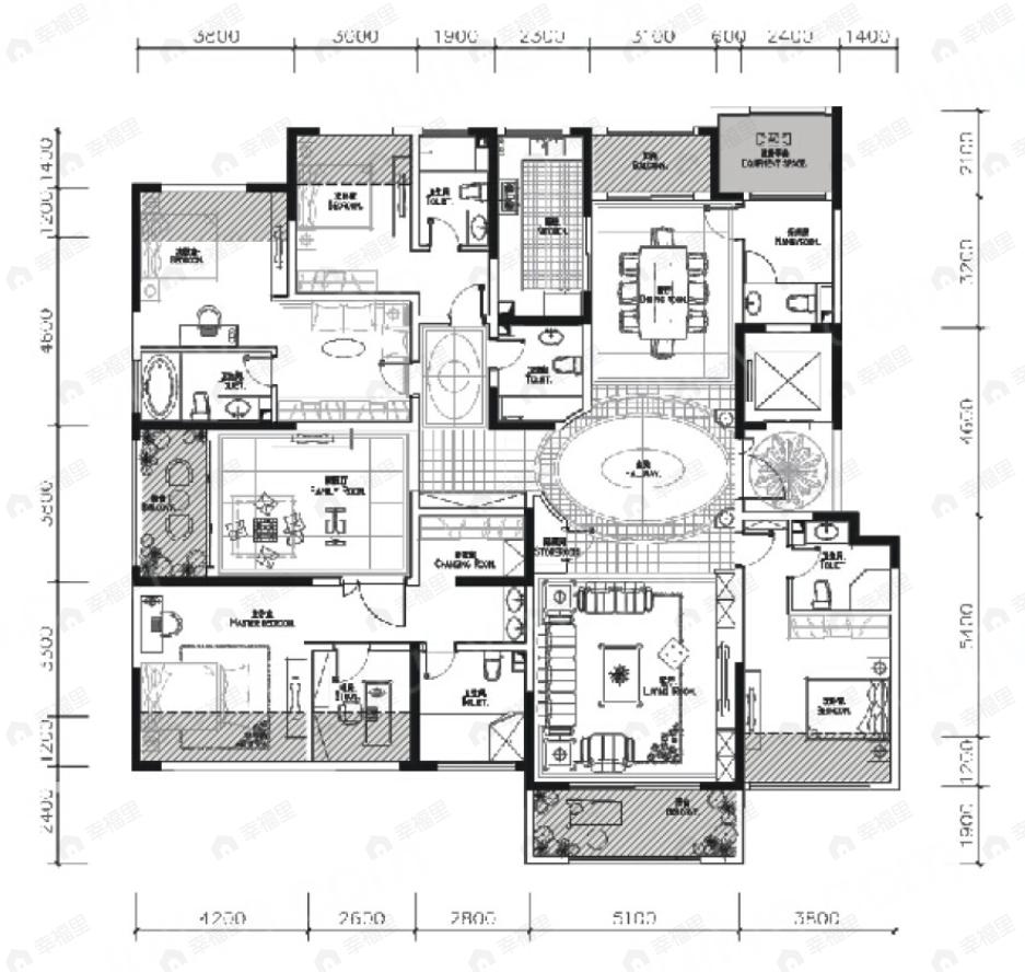 天地源丹轩梓园5室3厅6卫户型图
