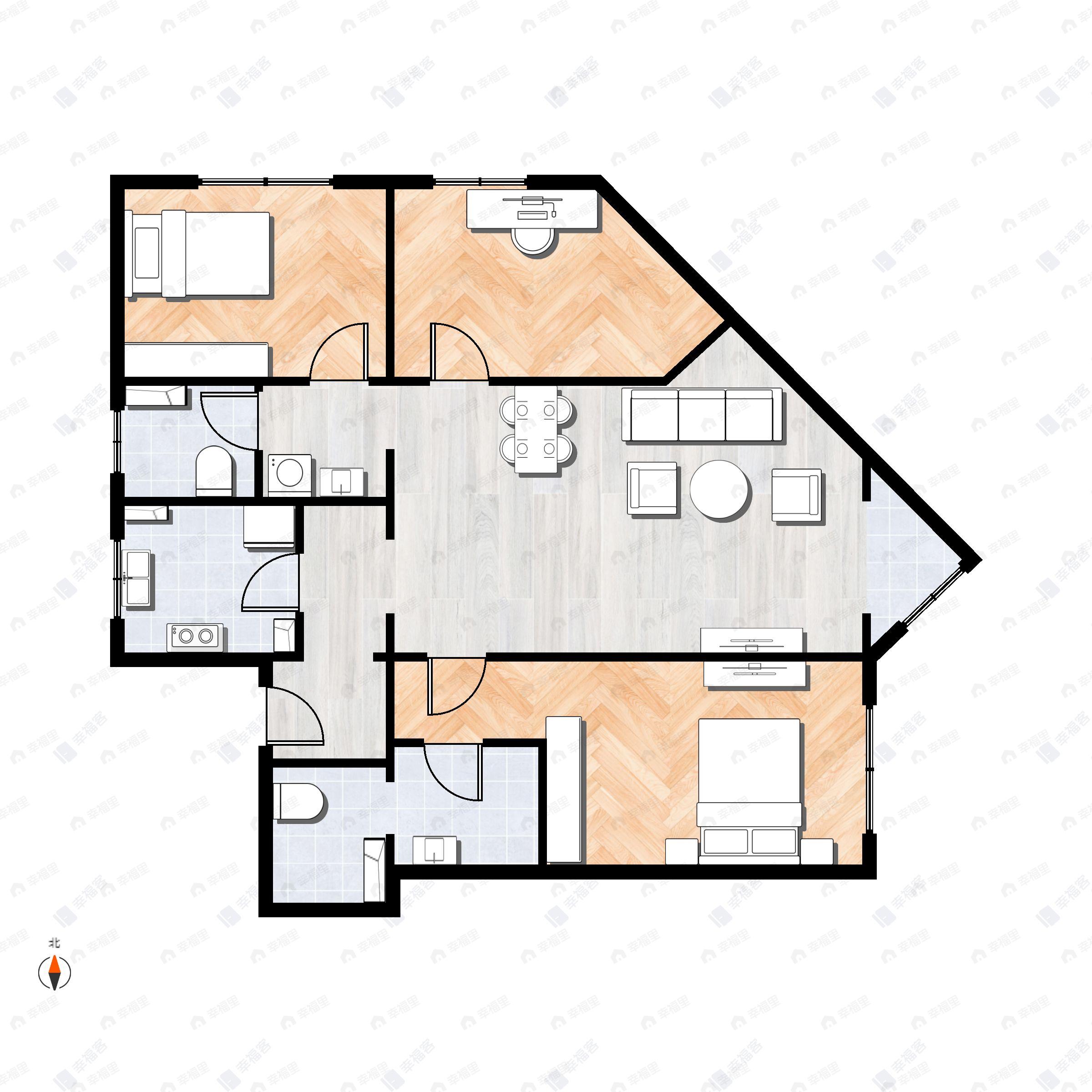 3室2厅2卫建面133m²西|北户型图