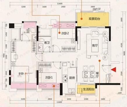 3室2厅2卫建面102平户型图