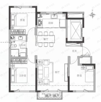 中海河山郡3室2厅1卫户型图
