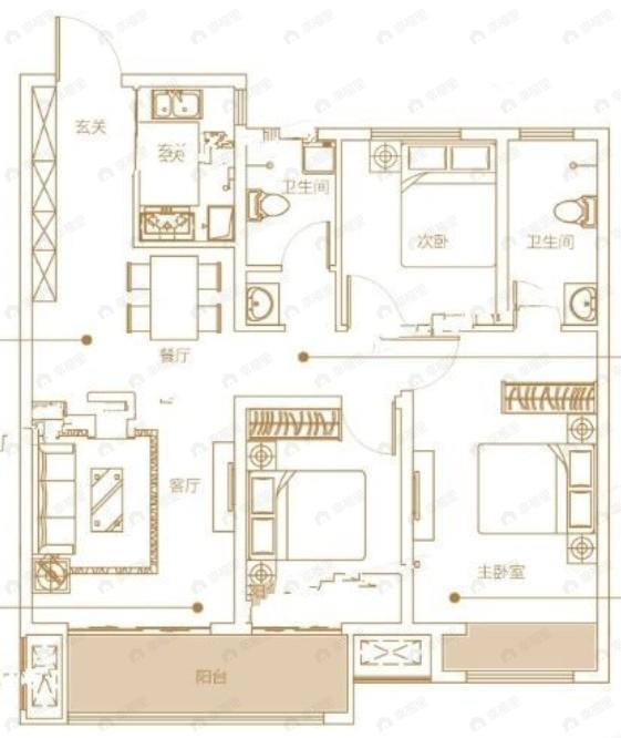 绿博福苑3室2厅2卫户型图