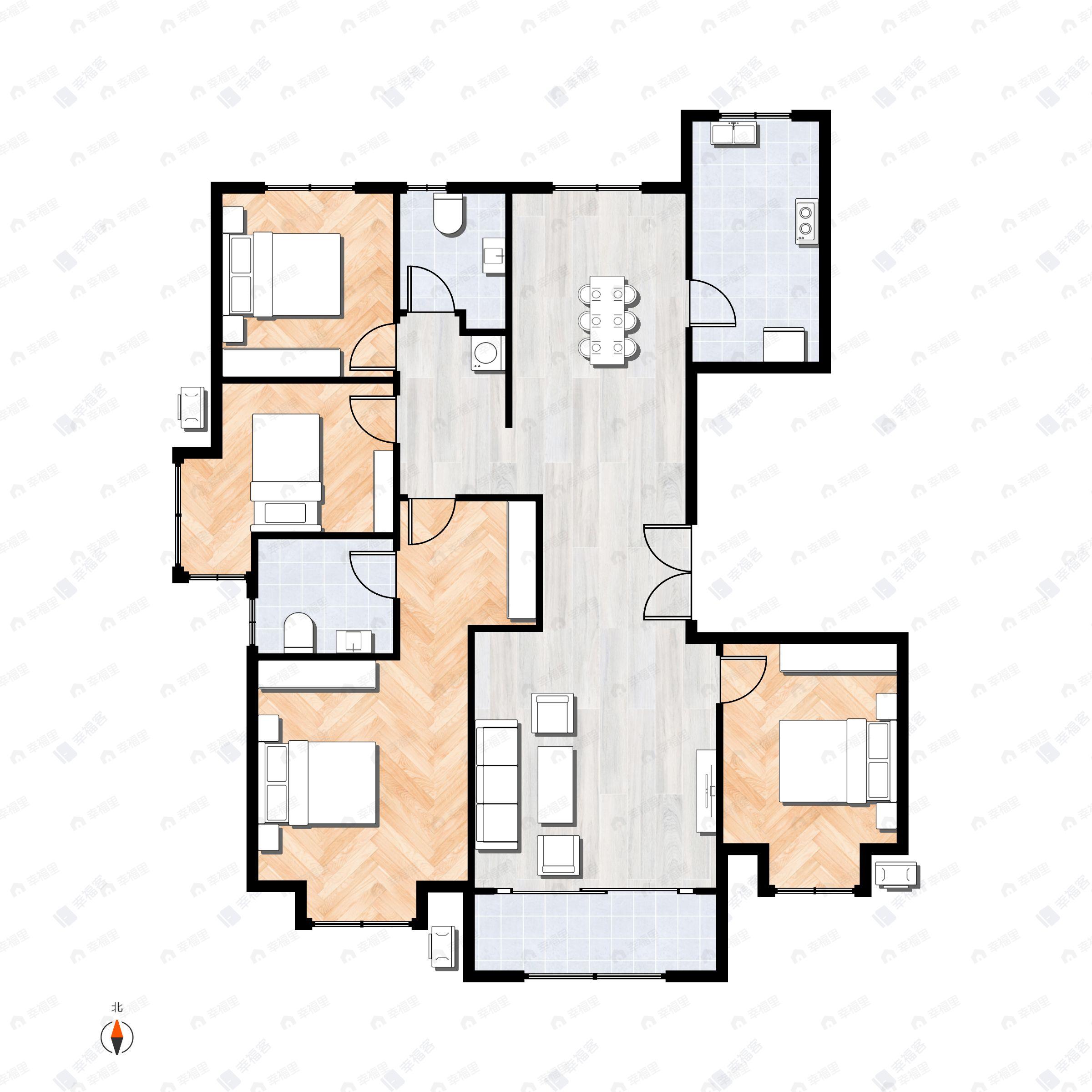 4室2厅2卫建面148平南|北户型图