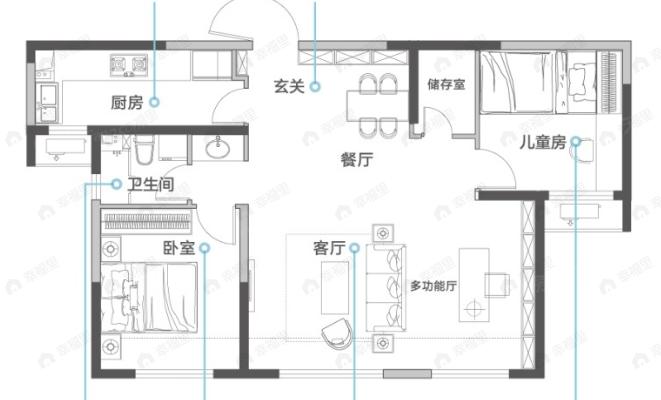 中海河山郡2室3厅1卫户型图