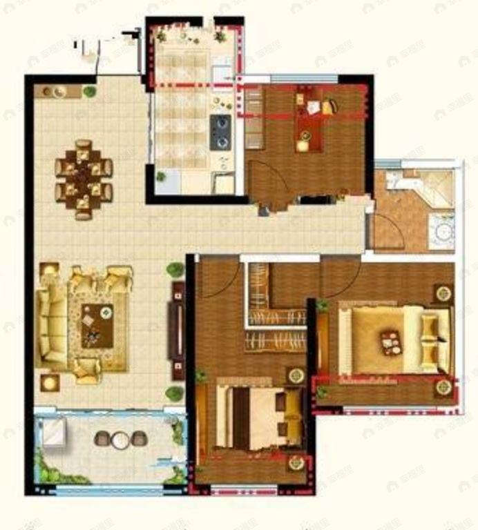 红星天铂3室2厅1卫户型图
