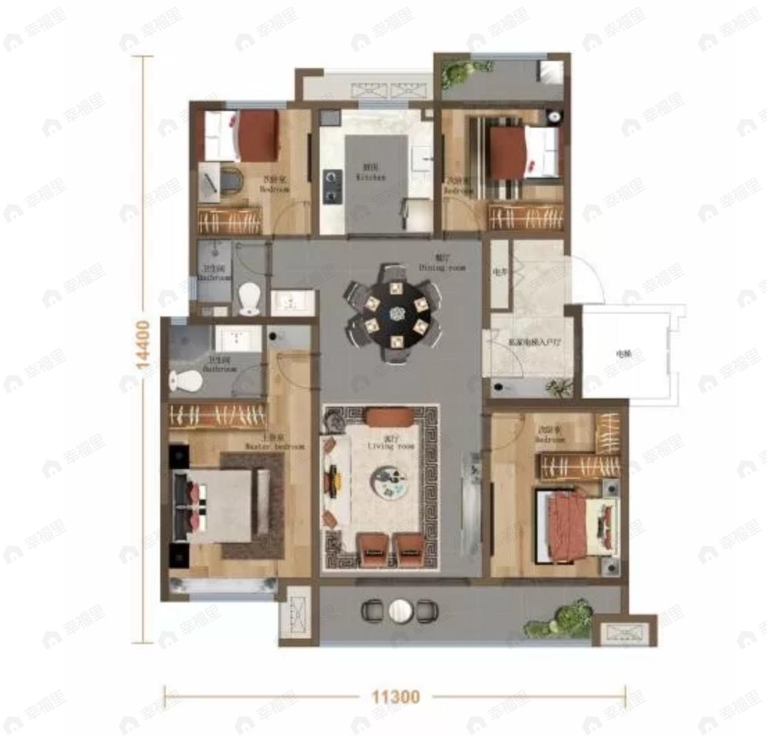 万科时代之光4室2厅1卫户型图