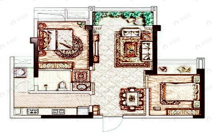 奥园棠玥府2室2厅1卫户型图