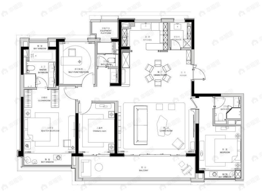前湾国际4室2厅3卫户型图