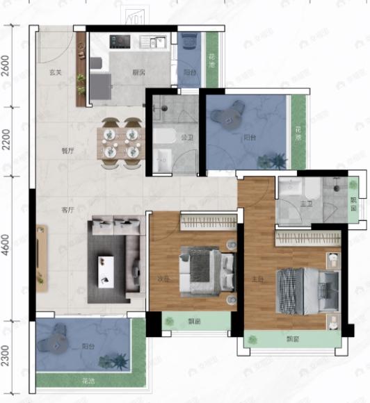怡福·博荟3室2厅2卫户型图