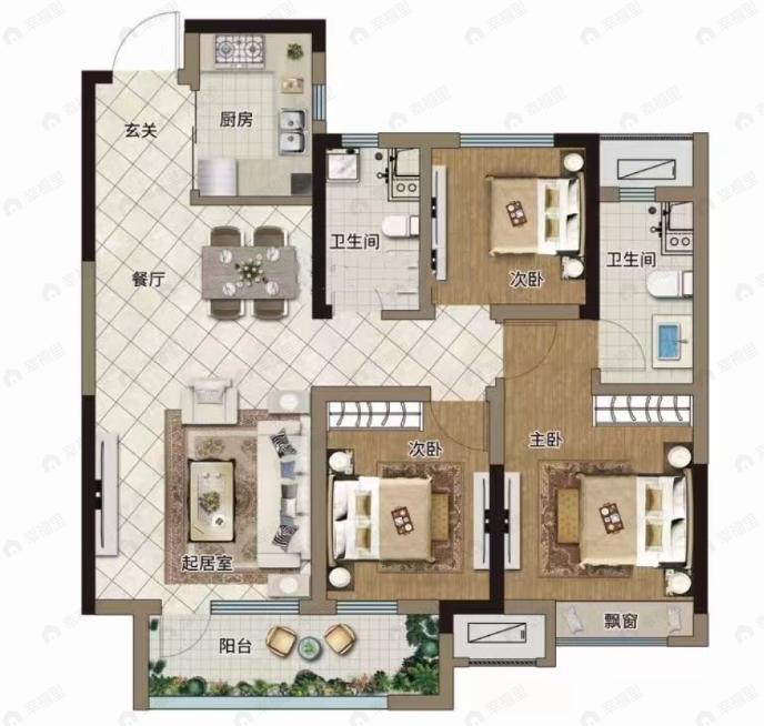 公元景樾公馆3室2厅2卫户型图