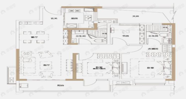 3室2厅2卫建面106平户型图