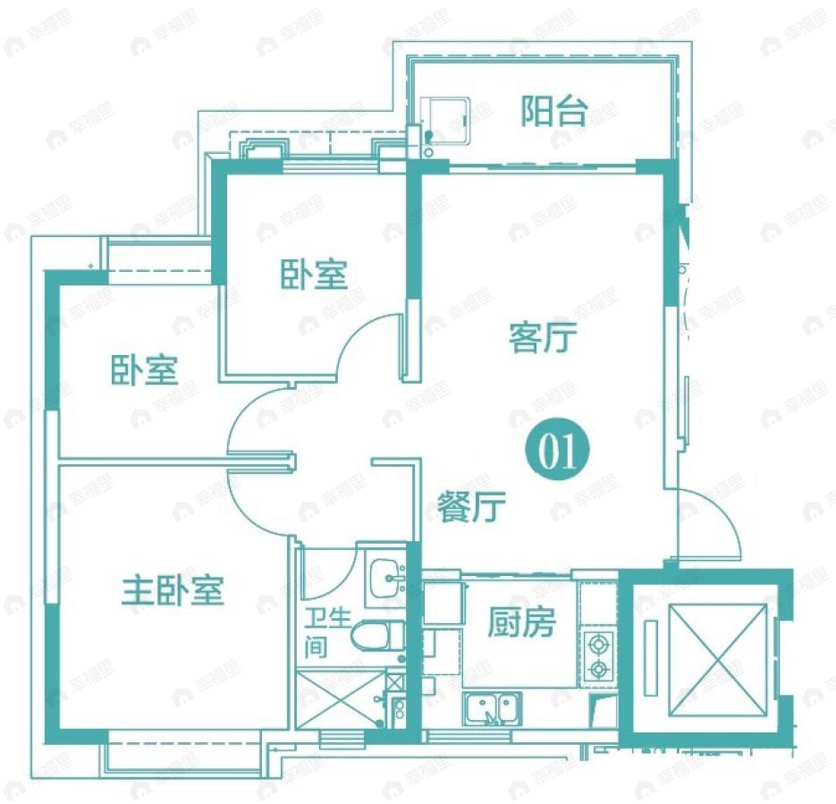 3室2厅1卫建面88平户型图