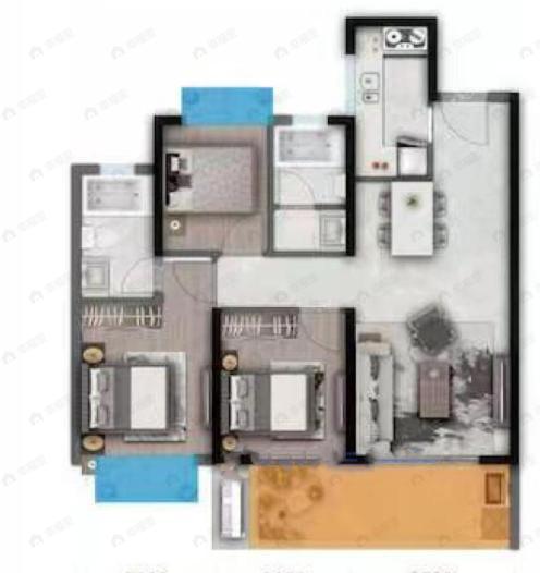 保利明玥半山3室2厅2卫户型图