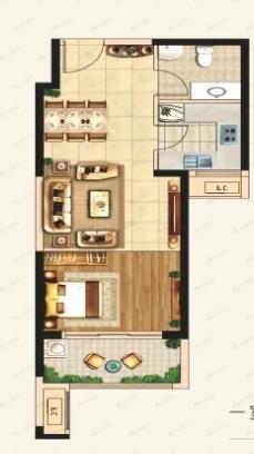 百达悦府1室1厅1卫户型图