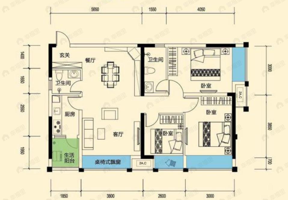 煌华晶萃城3室2厅2卫户型图