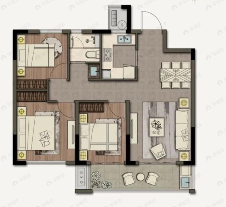 银城青山湖畔3室2厅1卫户型图