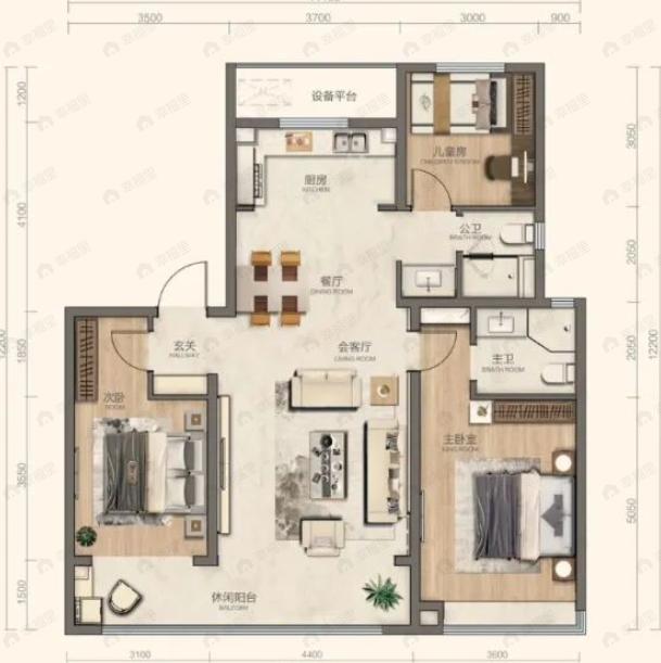 天玺华府3室2厅2卫户型图