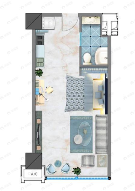 江宁国际酒店用品城二期1室1厅1卫户型图