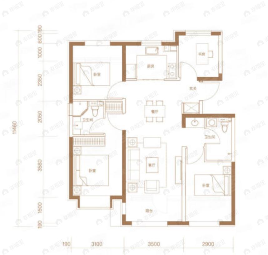 北京建工璟玥林汐4室2厅2卫户型图