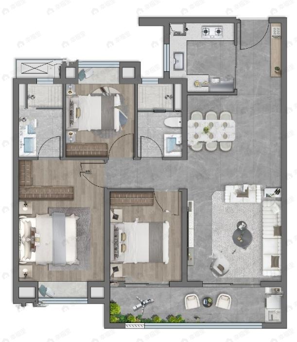 龙湖清能天曜3室2厅2卫户型图