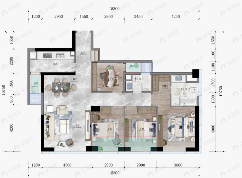 W云上4室2厅2卫户型图