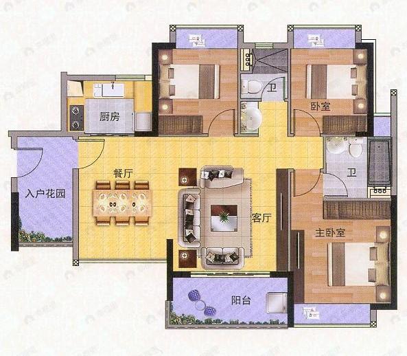 顺德保利中央公园3室2厅2卫户型图