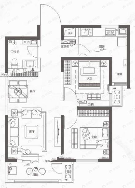 新兴熙园2室2厅1卫户型图