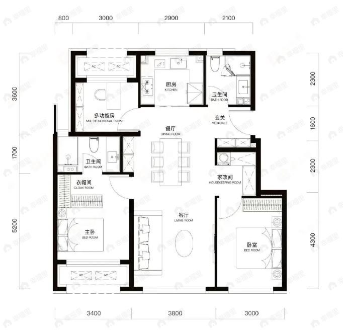 中海长安誉3室2厅2卫户型图