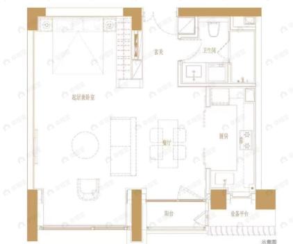 中兴路一号1室2厅1卫户型图