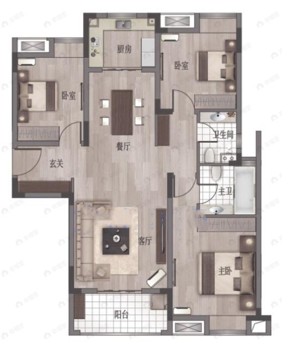 地铁盛观尚城3室2厅2卫户型图