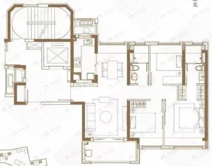 华发仁恒苏河世纪3室2厅2卫户型图