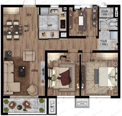 城建万科城3室2厅1卫户型图
