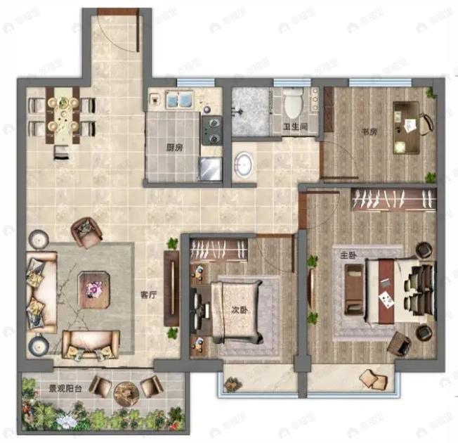 金科泰玺云麓書苑3室2厅1卫户型图