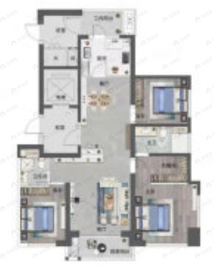 越秀汉阳星汇云锦3室2厅2卫户型图
