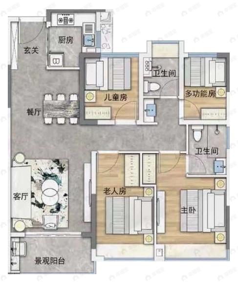 雅居乐中建保利天骄4室2厅2卫户型图