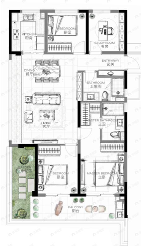 中国铁建未来视界4室2厅2卫户型图
