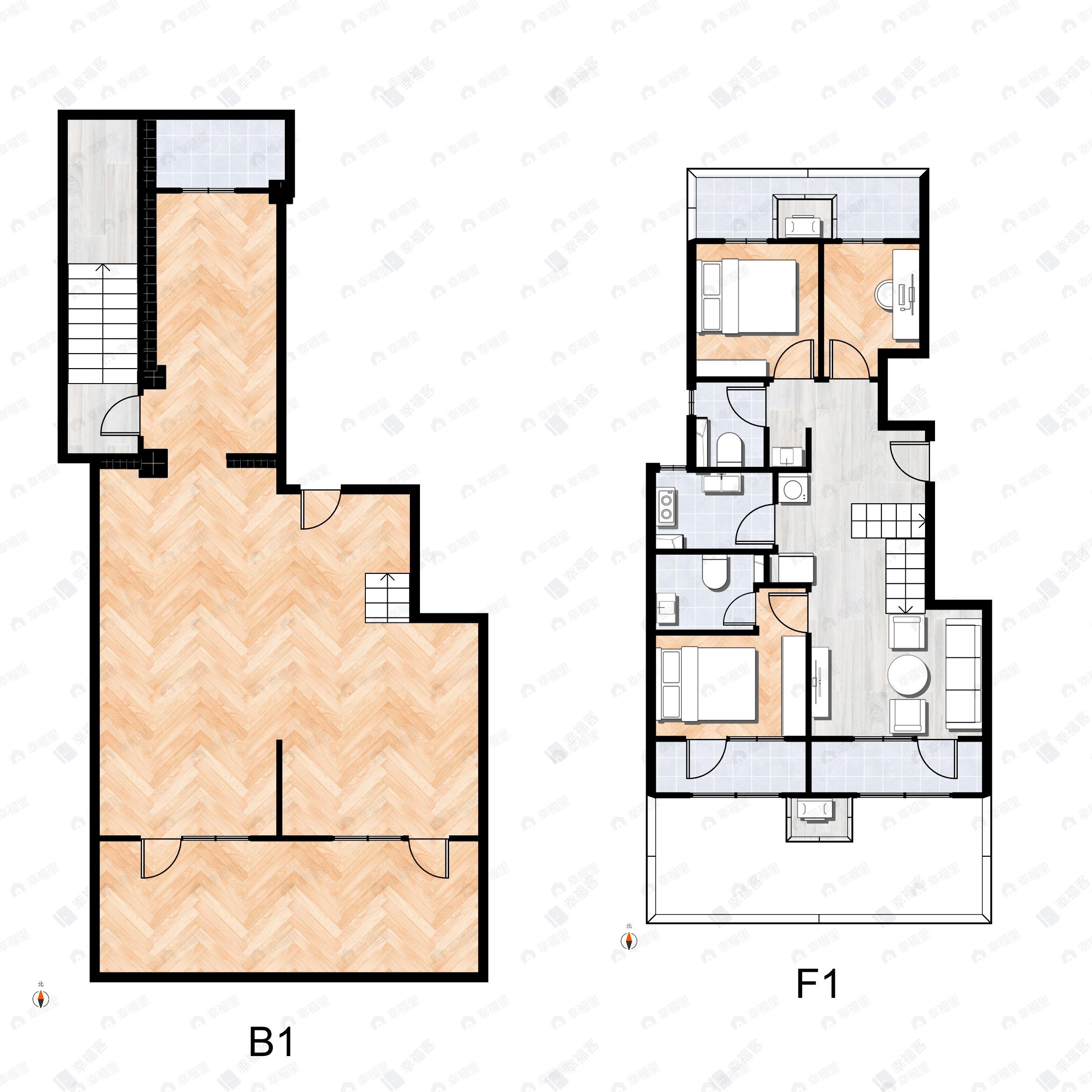 3室1厅2卫建面180m²北|南户型图