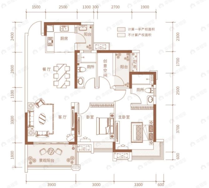 江门二沙岛3室2厅2卫户型图