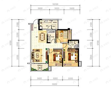 绿洲金座二期3室2厅2卫户型图